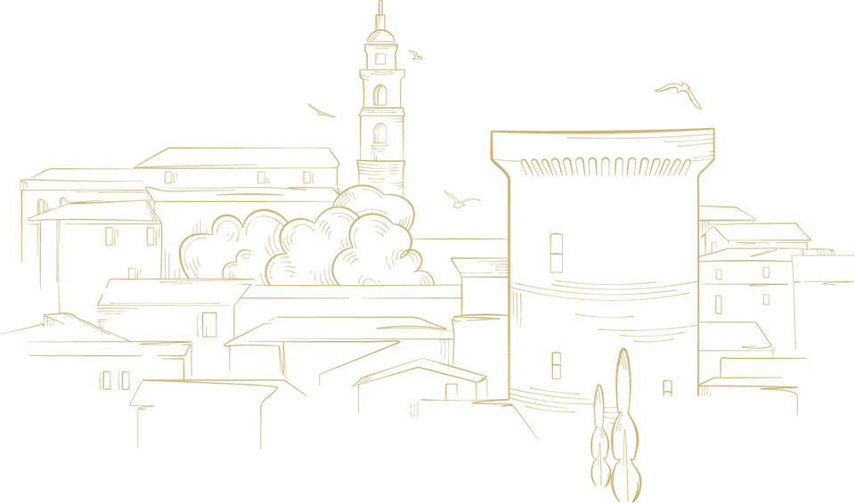 Zeichnung: Ortsansicht von Picerno in der Basilikata